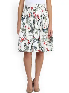 Miss Chase White Floral Print A-Line Skirt