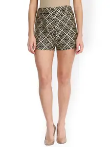 Miss Chase Women Black Printed Polyester Slim Fit Regular Shorts