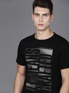 Louis Philippe Jeans Men Black Typography Printed T-shirt