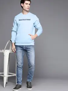 Louis Philippe Sport Men Blue & White Brand Logo Printed Sweatshirt
