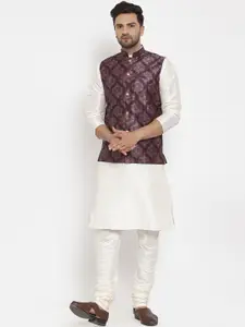 KRAFT INDIA Dupion Silk Kurta with Churidar & Printed Nehru Jacket