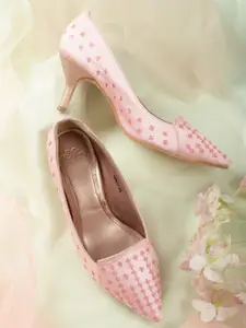 House of Pataudi Pink Embroidered Handcrafted Pumps