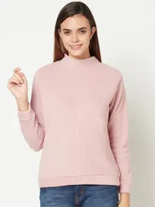 METTLE Women Pink Solid Fleece Sweatshirt