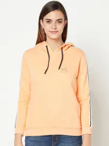 METTLE Women Peach-Coloured Solid Fleece Sweatshirt