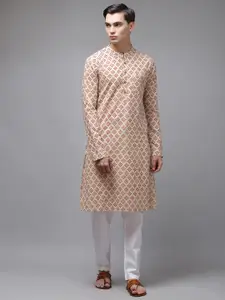 See Designs Men Beige Printed Regular Pure Cotton Kurta with Pyjamas