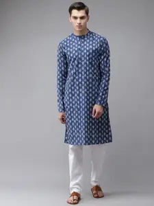 See Designs Men Blue Printed Regular Pure Cotton Kurta with Pyjamas