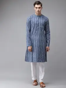 See Designs Men Blue Printed Regular Pure Cotton Kurta with Pyjamas
