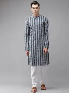 See Designs Men Blue Printed Regular Pure Cotton Kurta with Pyjamas
