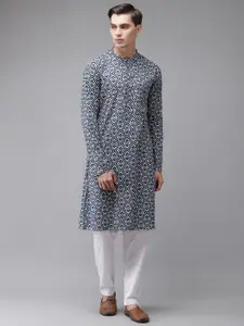 See Designs Men Blue Printed Regular Pure Cotton Kurta with Pyjamas