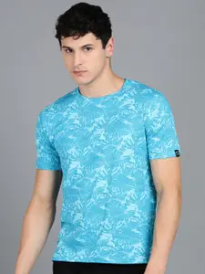 Urbano Fashion Men Turquoise Blue Printed Tropical Slim Fit T-shirt