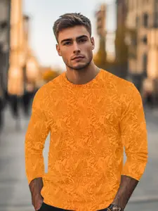 Urbano Fashion Men Mustard Yellow Printed Slim Fit  Pure Cotton T-shirt