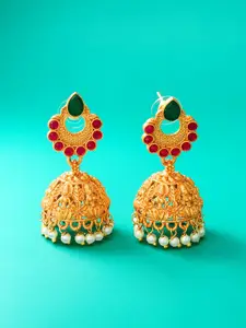 aadita Gold-Toned Contemporary Jhumkas Earrings