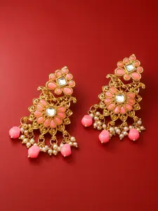 aadita Gold-Toned & Pink Contemporary Drop Earrings