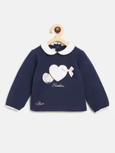 Chicco Girls Navy Blue Printed Peter Pan Collar Sustainable T-shirt