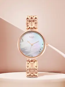 Titan Women Grey Brass Mother of Pearl Dial & Rose Gold Toned Stainless Steel Bracelet Style Straps Analogue Watch