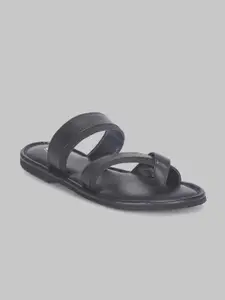 V8 by Ruosh Men Black Synthetic Leather Comfort Slip On Sandals