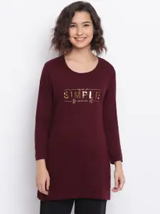 Duchess Women Maroon & Gold Coloured Printed Lounge T-Shirt