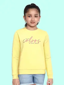 United Colors of Benetton Girls Yellow Brand Logo Printed Sweatshirt