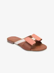 Gibelle Women Brown & Pink Open Toe Flats with Bows