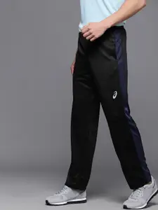 ASICS Men Black Solid Slim Fit Mid-Rise Rapid-Dry Regular Running Track Pants With Side Stripes