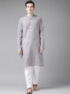 See Designs Men Grey Striped Kurta
