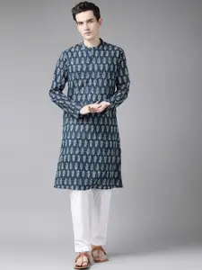See Designs Men Blue Ethnic Motifs Printed Kurta