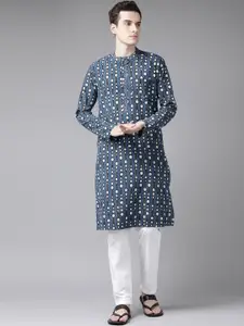 See Designs Men Blue Geometric Printed Kurta