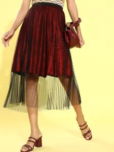 KASSUALLY Women Charming Maroon Sleek Skirt