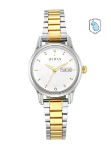 Titan Women Silver-Toned Brass Dial & Gold Toned Wrap Around Straps Analogue Watch 2656BM01