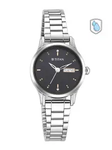 Titan Women Black Brass Dial & Steel Toned Bracelet Style Straps Analogue Watch 2656SM03