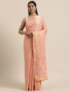 Geroo Jaipur Pink Woven Design Zari Pure Georgette Saree