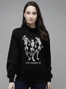 The Dry State Women Black Skeleton Print Sweatshirt