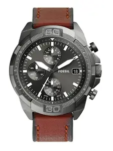 Fossil Men Grey Dial & Brown Leather Straps Analogue Watch FS5855