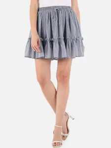 Trend Arrest Women Blue & White Striped Frilled Skirt