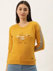 Duke Women Mustard Yellow Typography  Printed Sweatshirt