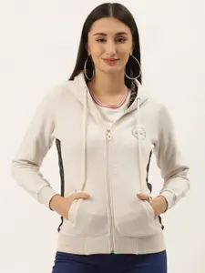 Duke Women Cream-Coloured Printed Hooded Sweatshirt