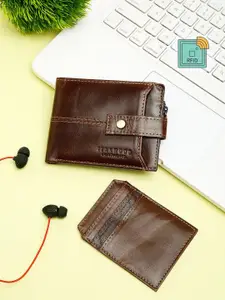Teakwood Leathers Men Brown Textured Leather Two Fold Wallet