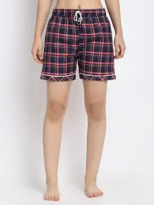 Secret Wish Women Navy Blue & Red Checked Lounge Shorts