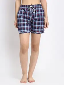 Secret Wish Women Navy Blue Checked Shorts