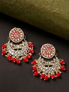 Yellow Chimes Gold-Plated & Red Crescent Shaped Chandbalis