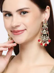 OOMPH Red and Gold-Toned Contemporary Drop Earrings