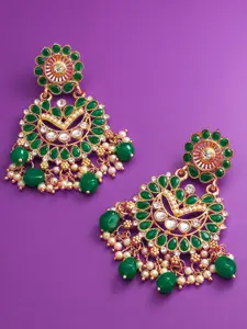OOMPH Gold Toned and Green Contemporary Chandbalis Earrings