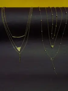 OOMPH Set of 2 Gold Tone Multi Layered Multi-Strand Charm Crystal Fashion Necklace