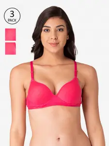 KOMLI Pack Of 3 Pink Solid T-Shirt Bras - Padded Non-Wired