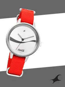 Fastrack Women Silver-Toned Brass Dial & Red Strap Analogue Watch 6256SP03