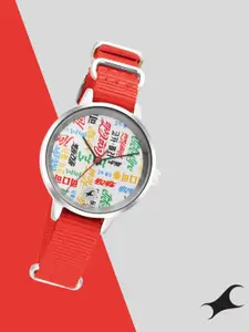 Fastrack Women White & Silver-Toned Brass Printed Dial & Red Strap Analogue Watch 6256SP01