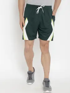 PERFKT-U Men Green & White Colourblocked Hydra-Cool Sports Shorts