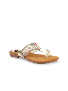 Shoetopia Women Cream-Coloured Embellished Ethnic Open Toe Flats