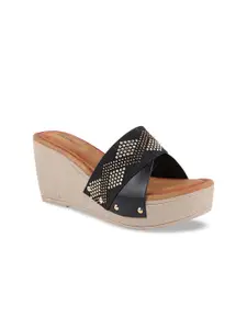 Shoetopia Black Embellished Wedge Sandals