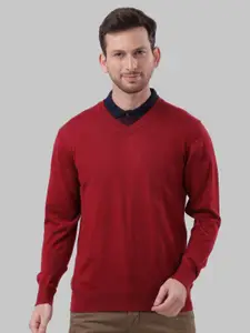 Raymond Men Maroon Solid Polo Neck Sweaters
